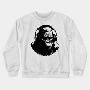 Funny Gorilla Wearing Headphones Silhouette Design Crewneck Sweatshirt